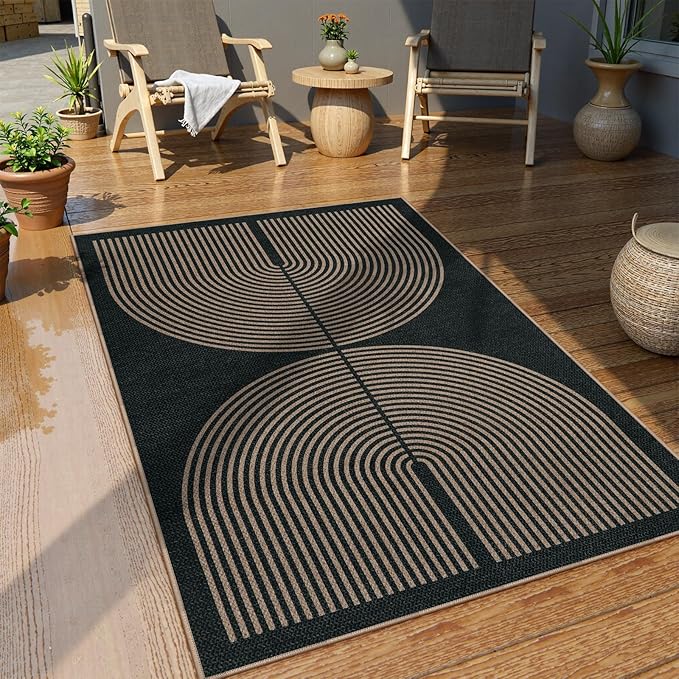 Lahome Modern Rainbow Easy Jute Outdoor Patio Rug, 3x5 Black Washable Rugs - Image 6