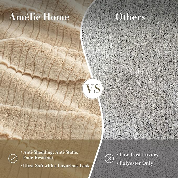 Amélie Home Luxury Striped Faux Fur Throw Blanket - Image 7