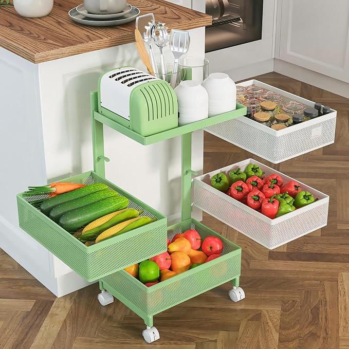 Fruit Basket for Kitchen No Assembly 4-Tier Rotating Storage Rack, Vegetable by xinyourui