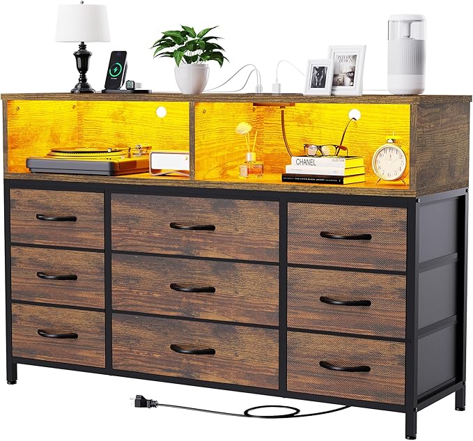 Dresser for Bedroom, 9 Drawers Led Dresser TV Stand - Image 3