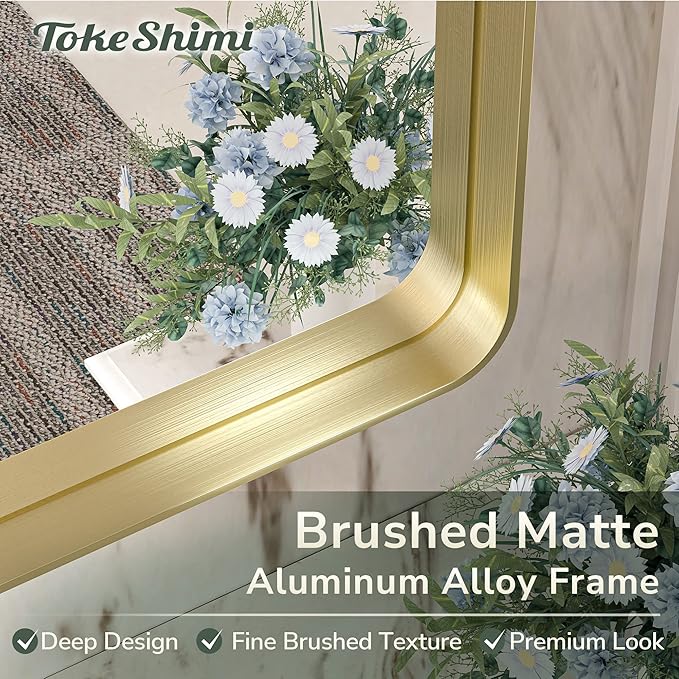 TokeShimi 20 x 30 Inch Gold Bathroom Wall Mirror Vanity Metal Frame Round - Image 3