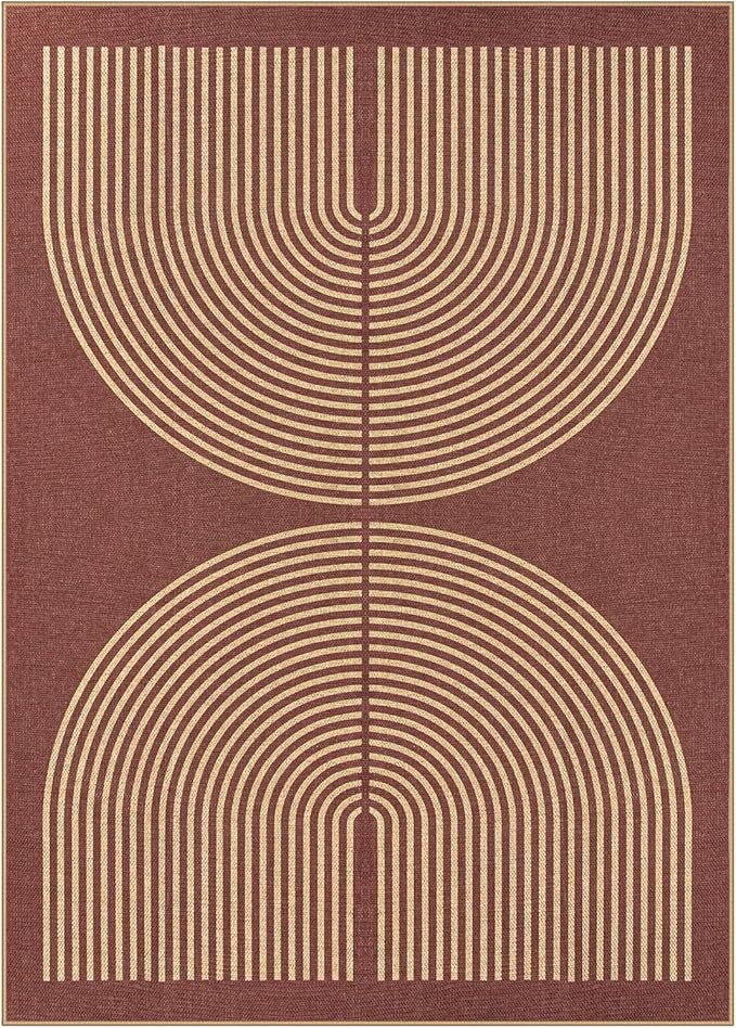 Lahome Modern Rainbow Easy Jute Outdoor Rug 5x7, Stain Resistant Red Dining - Image 7
