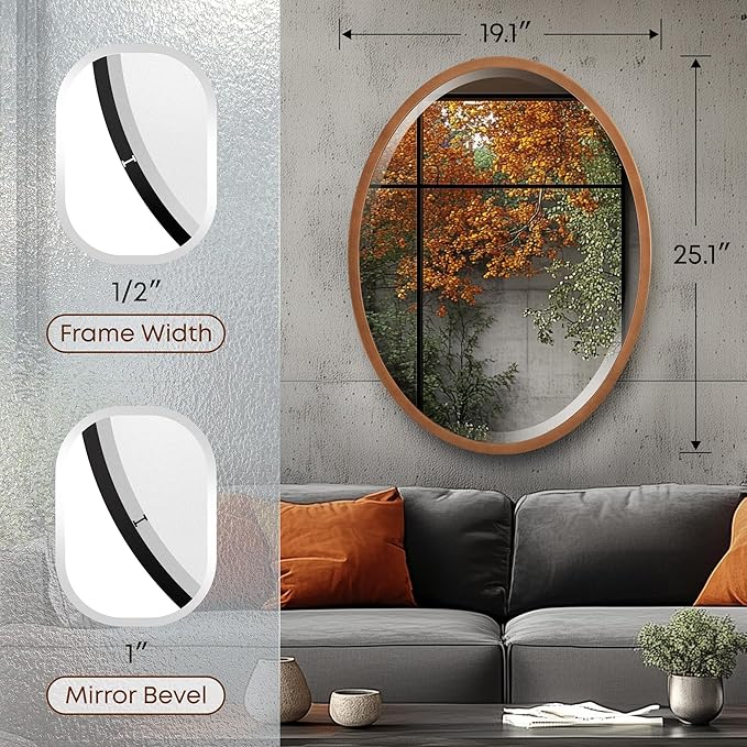 OVALCREST - Oval Wooden Beveled Wall Mirror - Image 3