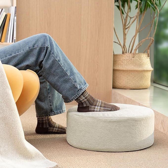 Pouf Ottoman Foot Rest Stool, Double Layer Round Modern Foam Filled Foot Stool - Image 4