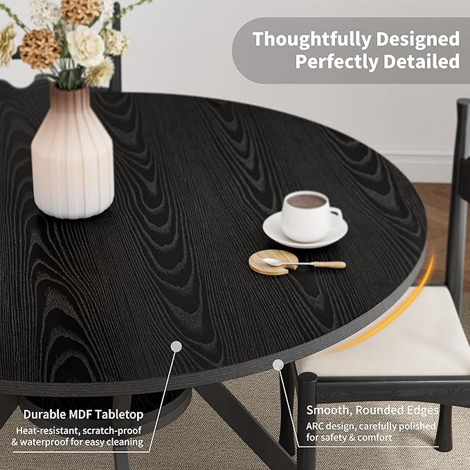Black Dining Table for 4, 42 Inch Round Kitchen Table - Image 4