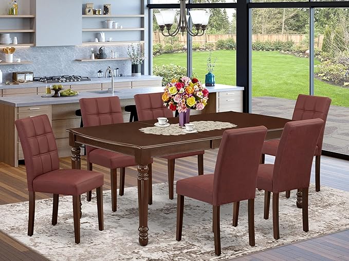 East West Furniture DOAS7-MAH-26 7 Piece Dining Table Set Contain A Dining Room - Image 2