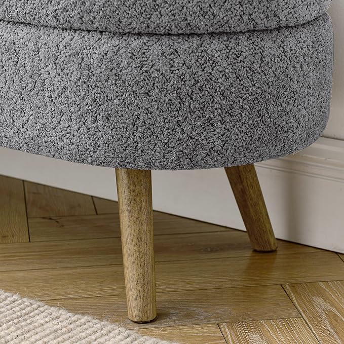 Oval Storage Bench 43.5" Linen Fabric Upholstered Entryway Bench - Image 9