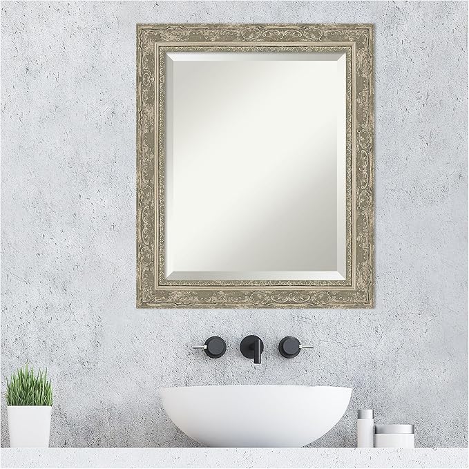 Amanti Art Bathroom Mirror for Over Sink, 25x21 Filigree Silver Rectangle - Image 7