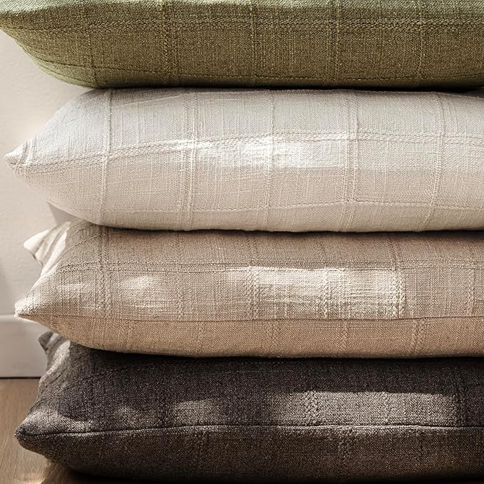 Foindtower Set of 2 Decorative Linen Check Throw Pillow Covers Neutral - Image 6