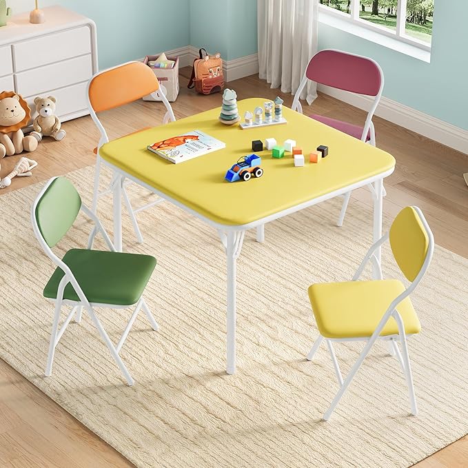 GarveeHome 5-Piece Kids Folding Table and Chairs Set, Toddlers Children's - Image 2