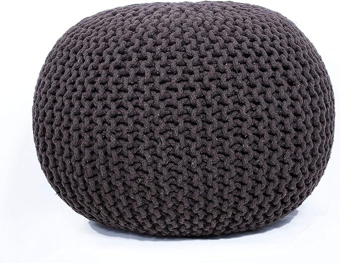 FRELISH DECOR Round Pouf Ottoman Hand Knitted 100% Cotton Pouf Foot Stool by FernishDecor