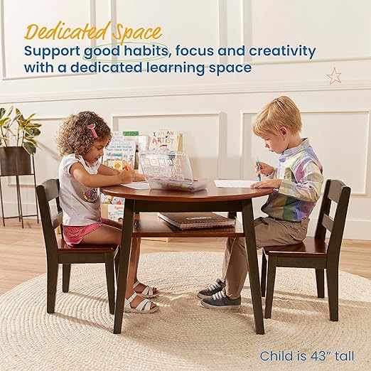 ECR4Kids Hideaway Table and Chair Set, Kids Furniture, Dark Walnut/Grey Wash - Image 3