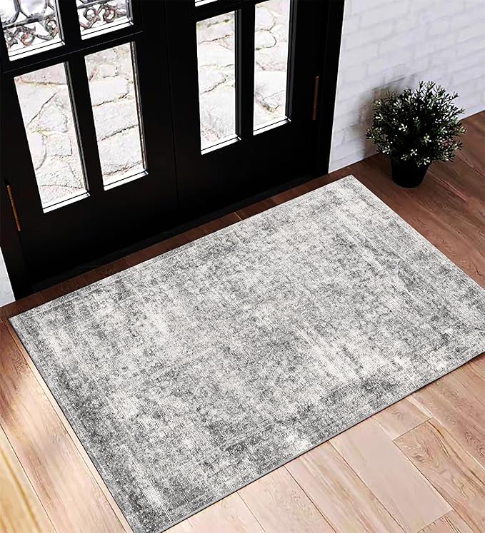 Area Rug 2x3 Washable Rug Door Mat Vintage Distressed Doormat Indoor Entrance by CHAMPLANT
