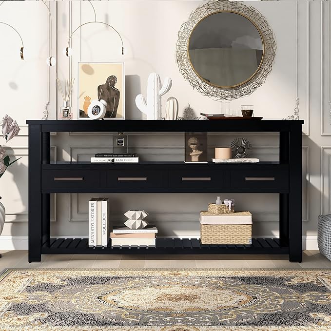 Ball & Cast 62.2“ Contemporary 4 Drawers Console Table, Long Entryway Table - Image 3