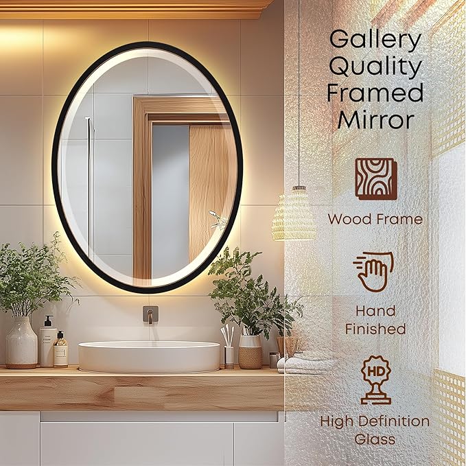 OVALCREST - Oval Wooden Beveled Wall Mirror - Image 2