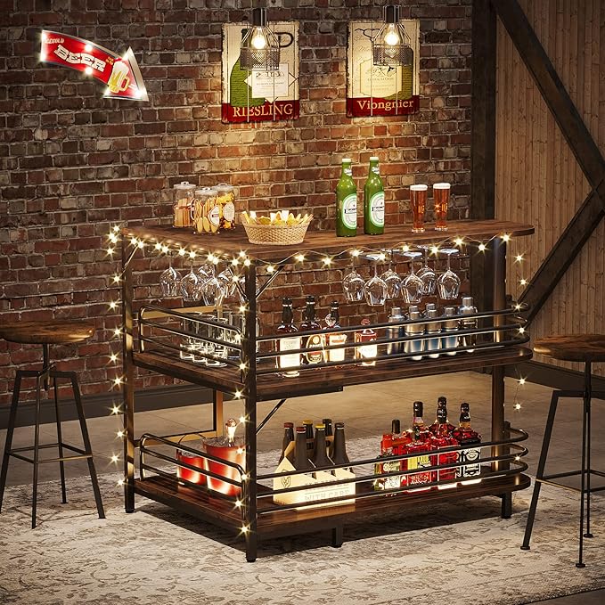Tribesigns L-Shaped Home Bar Unit, 3 Tier Liquor Table - Image 5