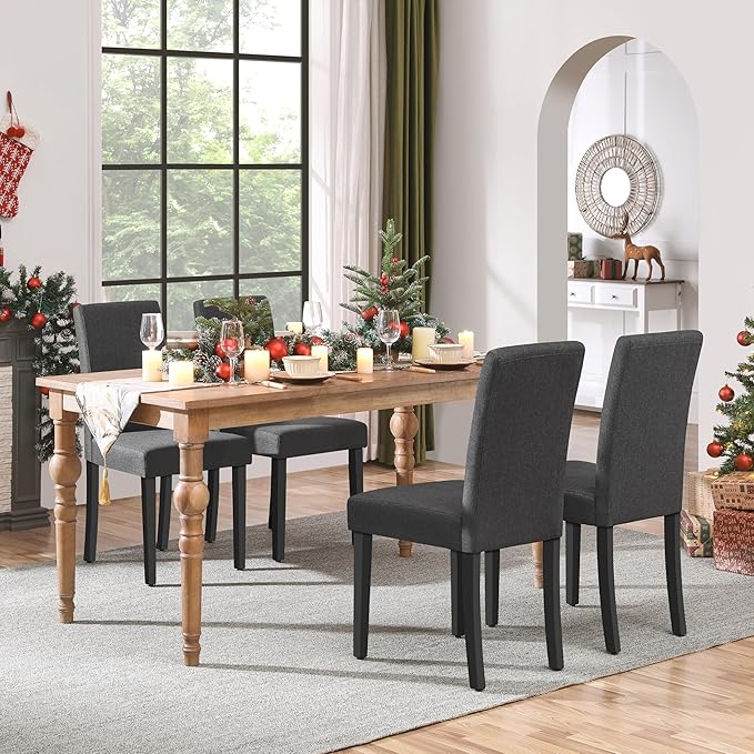 Yaheetech Dining Chairs Set of 4 Fabric Parson Upholstered Kitchen Chairs - Image 2