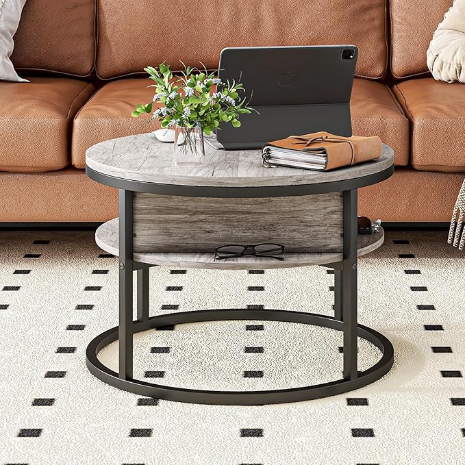 Round Coffee Table with Storage, Lift Top Coffee Table - Image 5