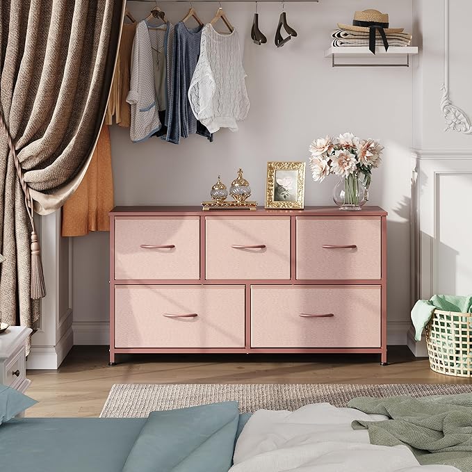 WLIVE Dresser for Bedroom with 5 Drawers, Wide Chest of Drawers, Fabric Dresser - Image 5
