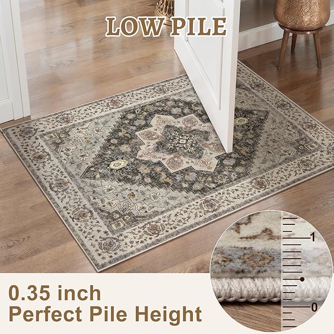 Tangsoo 3x5 Area Rug Vintage Washable Rugs Non Slip, Farmhouse Rugs Indoor - Image 3