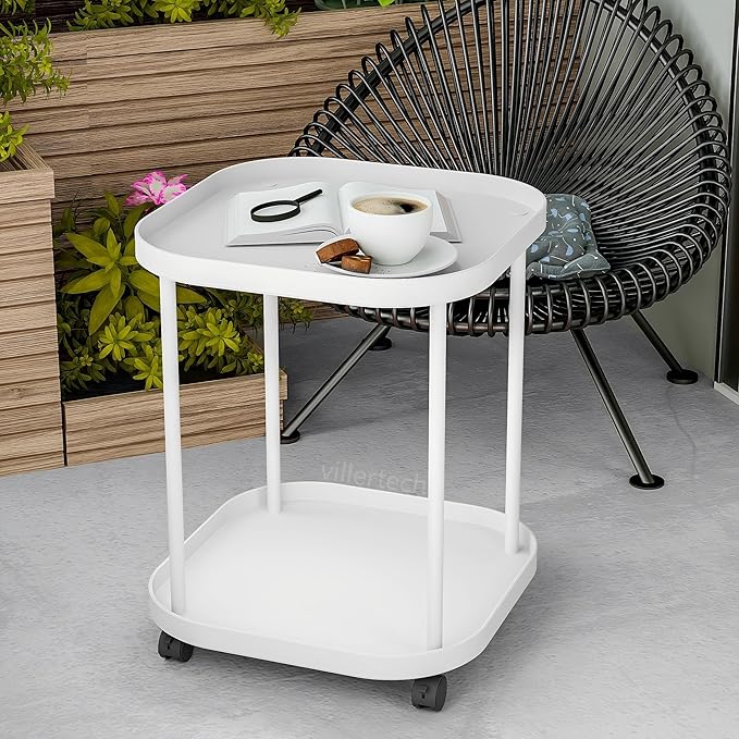 Side Table with Wheels, End Table Living Room Plastic Mobile Sofa Side Table - Image 2