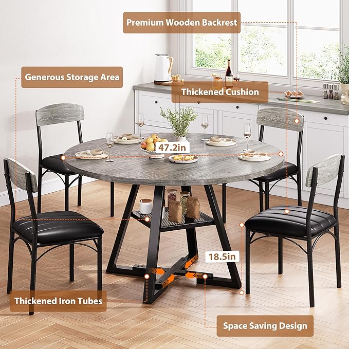 Round Dining Table Set for 4, Kitchen Table and Chairs for 4, Circle Table - Image 6