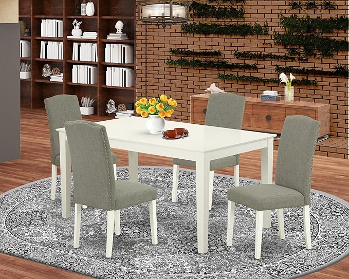East West Furniture CAEN5-LWH-06 5 Piece Dining Room Furniture Set Includes a - Image 2