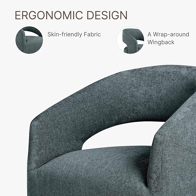Upholstered Dining Chairs with Casters No Assembly Modern Barrel Armchair with - Image 5