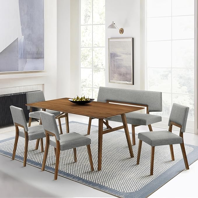 Armen Living Channell Mid Century Modern 6 Piece Walnut Wood Dining Table Set - Image 2