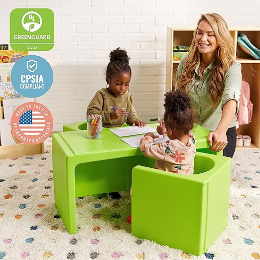 ECR4Kids Tri-Me Table and Cube Chair Set, Lime Green - Image 7