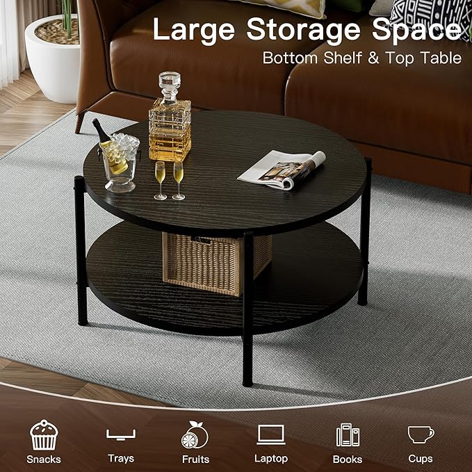 Round Coffee Table, 27.6" Circle Coffee Table - Image 4