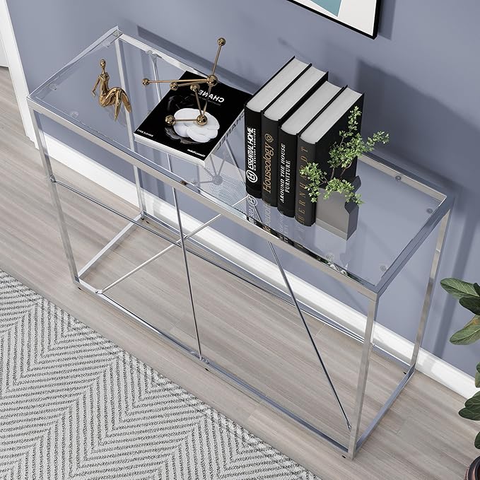 OIOG Glass Console Table for Entryway, Modern Sofa Table - Image 8