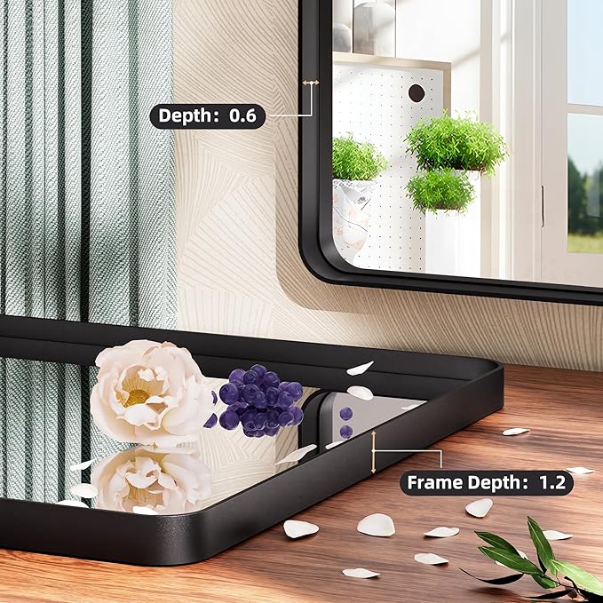 Hasipu Black Bathroom Mirror 59x39 Inch Rounded Rectangle Vanity Mirror Metal - Image 5