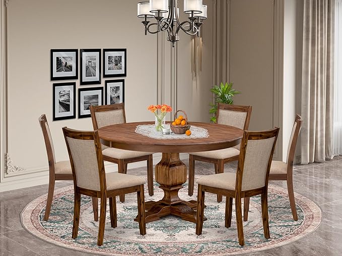 F3MZ7-50N-04 7-Pc Kitchen Table Set Includes a Pedestal Table and 6 Light Tan - Image 2