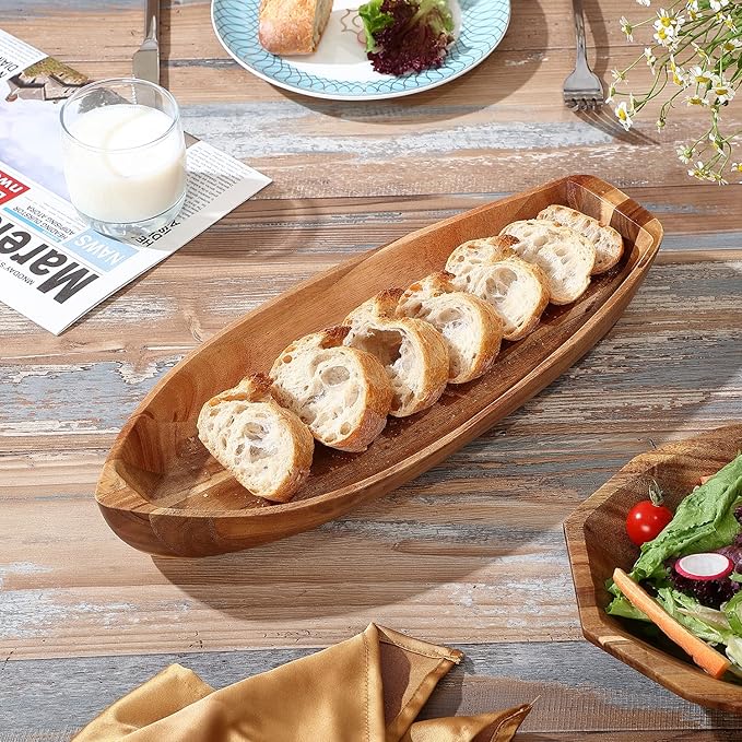 Lucky Boat Serving Tray, Acacia Solid Wood Boat Shape Plate - Image 6