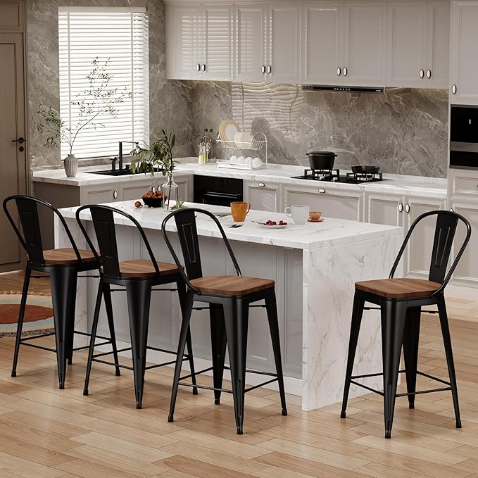 Changjie Furniture 30 Inches Metal Barstools Set of 4 Counter Height Bar Stools by ALISH