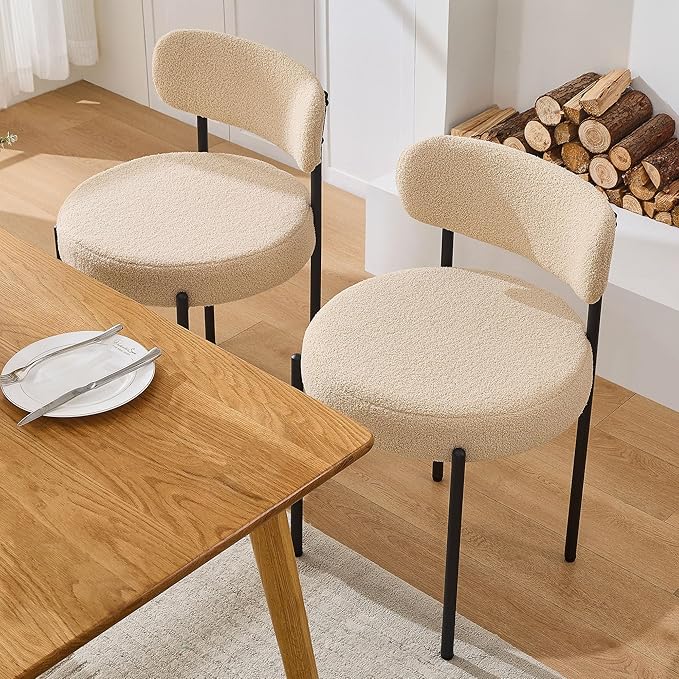 Boucle Dining Chairs, Kitchen Dining Room Chairs Curved Backrest Upholstered - Image 8