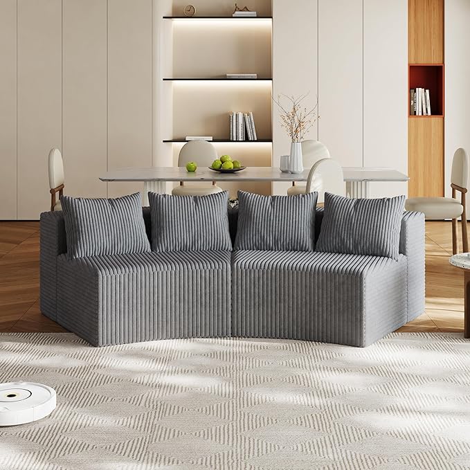 KEIKI Corduroy Curved Sectional Sofa, 2 Seater Symmetrical Modular Semi - Image 3