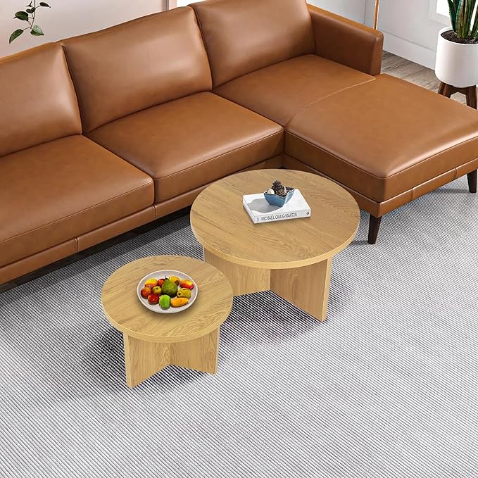 Round Nesting Coffee Tables Set of 2, Modern Stacking Table - Image 3