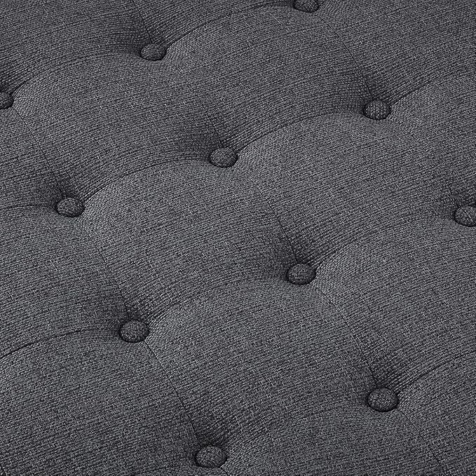 24KF Large Round Upholstered Tufted Linen Ottoman Coffee Table, Large Footrest - Image 5