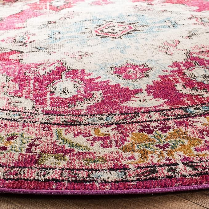 SAFAVIEH Monaco Collection 8' Round PinkMulti MNC243D Boho Chic Medallion - Image 5