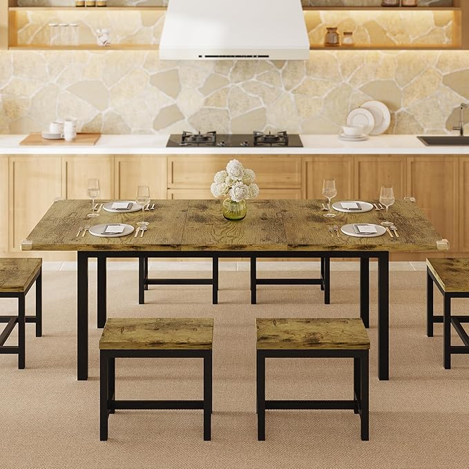 7-Piece Dining Table Set, Mid Century Modern Dinner Table - Image 3