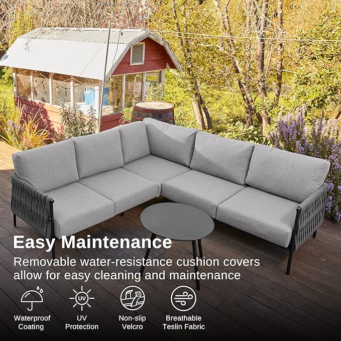 EAST OAK Life Chatter Patio Furniture Set, Outdoor Furniture Corner Sofa Set - Image 3