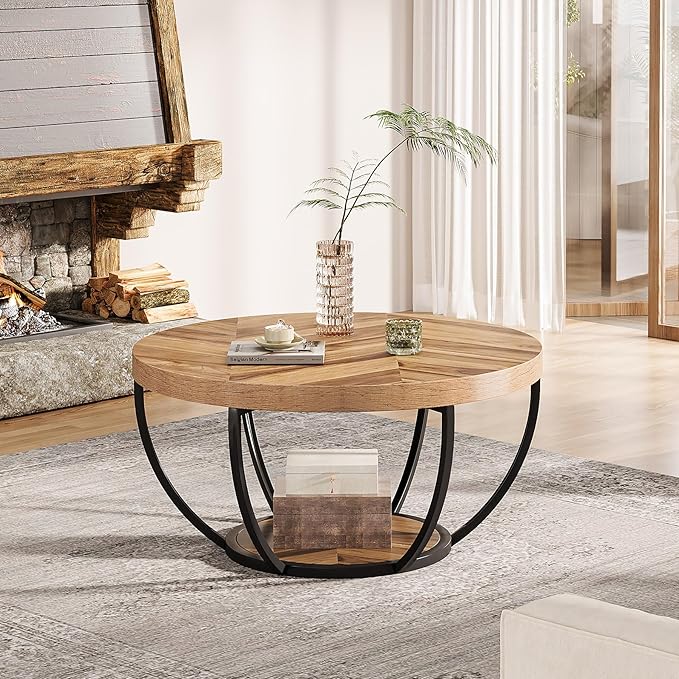 Tribesigns 31.7" Round Industrial Coffee Table - Image 8