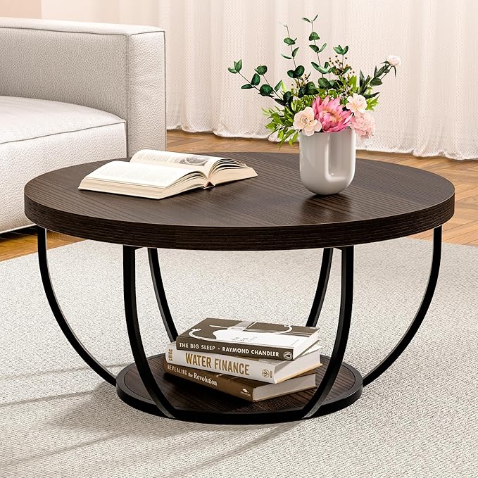 Round Coffee Table, 2-Tier Storage by Unknown