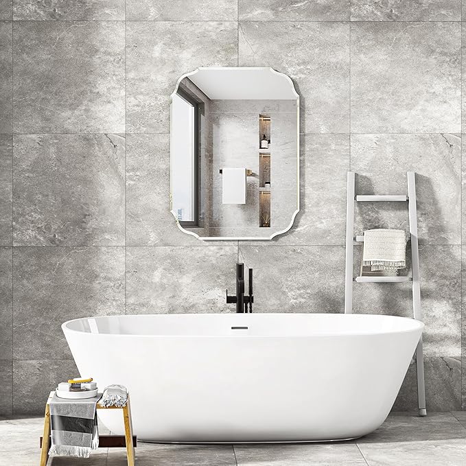 KOHROS Silver Bathroom Mirror 18" x 24" Frameless Rectangle Beveled Edge - Image 3