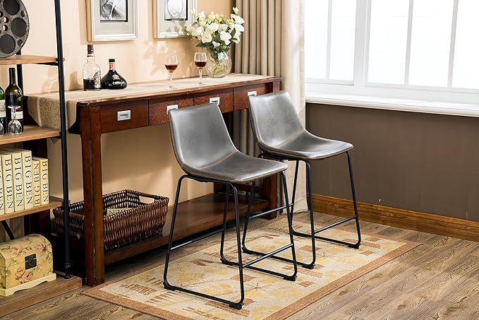 Roundhill Furniture Lotusville Vintage PU Leather Counter Height Stools - Image 3