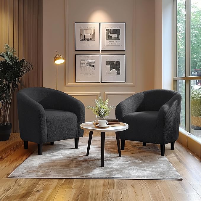 Yaheetech Accent Barrel Chair, Boucle Fabric Club Chair, Furry Sherpa Elegant - Image 4