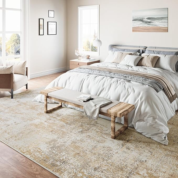 10x12 Washable Area Rug Gold Grey Neutral Abstract Living Room Bedroom Large - Image 3