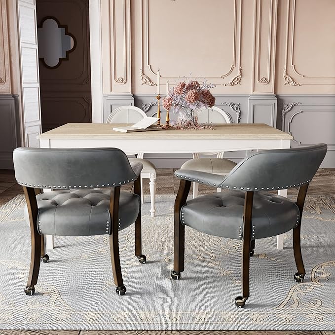 LEEMTORIG Dining Chairs with Casters and Arms, Rolling Dining Chairs with Wheels - Image 4